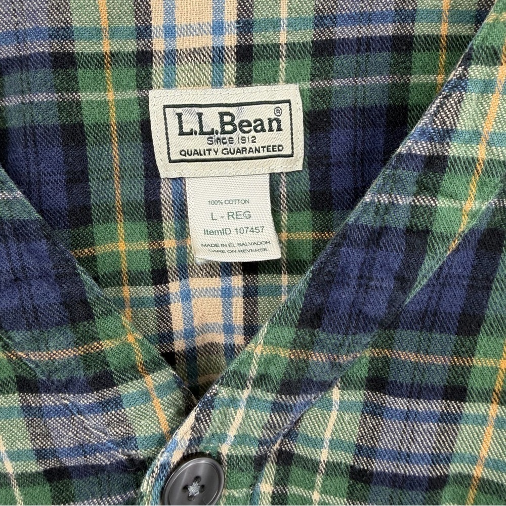 L.L. Bean 100% Cotton Tartan Nightgown Green and Blue Plaid 1/4 Button Dress - Picture 3 of 4